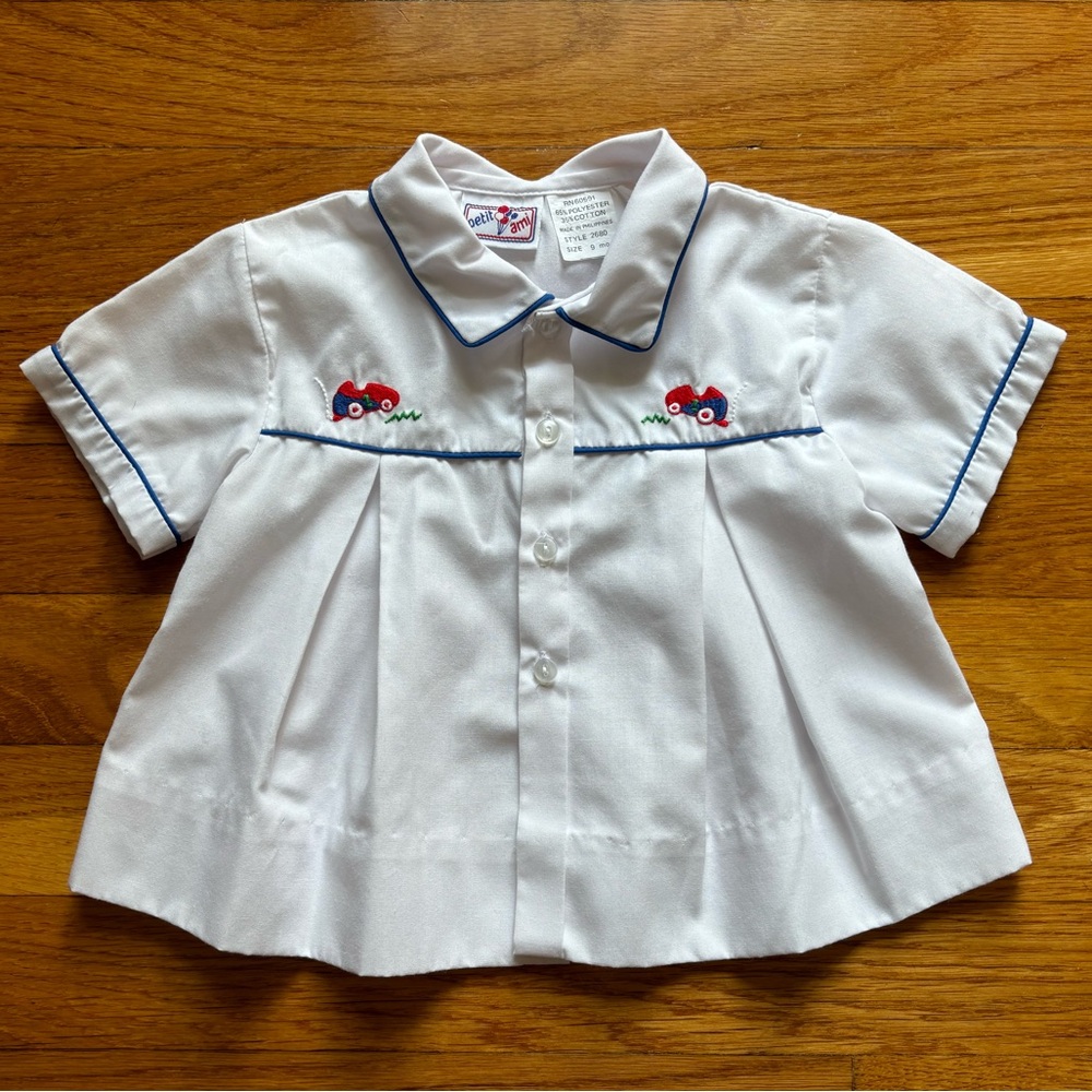 Vintage Petit Ami shirt with little car embroidery. Size 9mo.